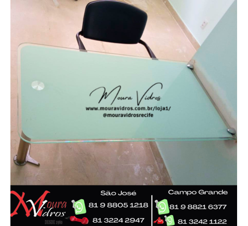 MESA DE VIDRO ADESIVADA + PÉ DE METAL